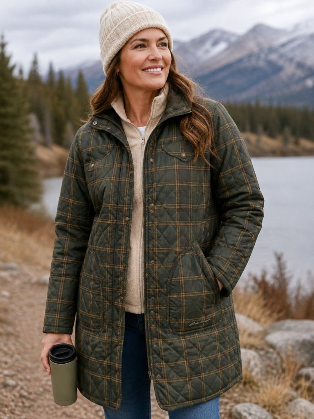 Eddie Bauer Sport Shop Storm Repel Year-Round Field Coat Olive Plaid Womens 3X